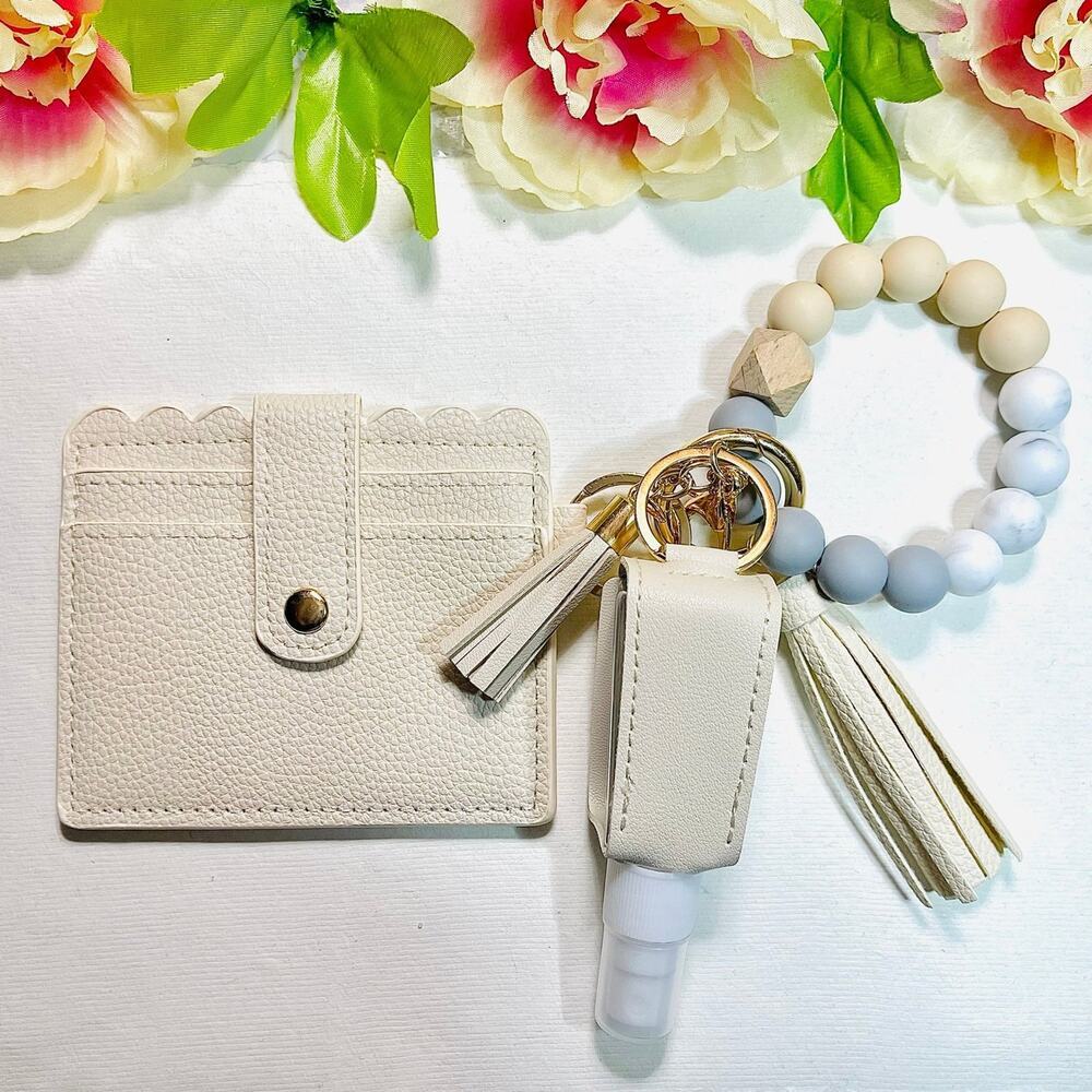 Bracelet Wristlet Card Wallet with Travel size sanitizer case Bundle in Cream - Picture 5 of 5
